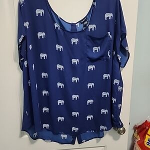 Torrid Blue Elephant Print Blouse Plus Size 5